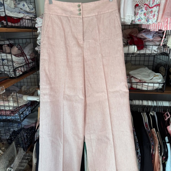 Rebecca Taylor Tailored Pink linen pantsuit wide leg size 8 - Picture 7 of 12